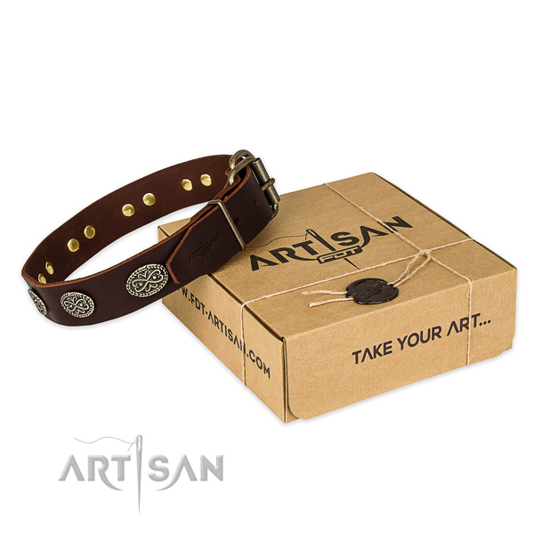Corrosion resistant D-ring on genuine leather collar for your handsome dog