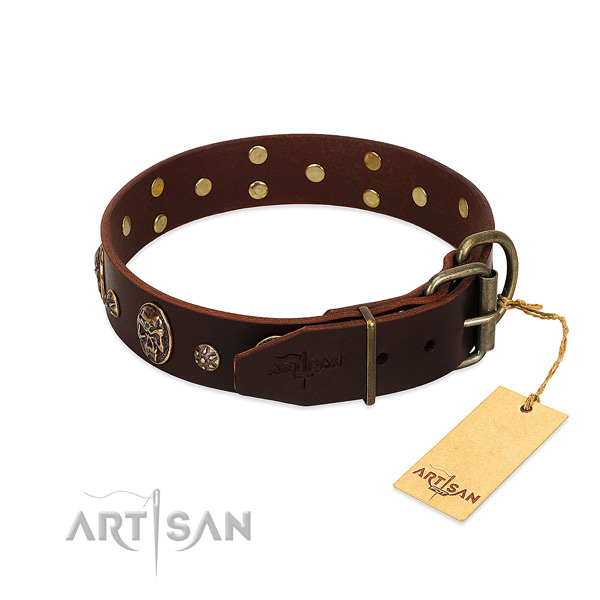 Strong decorations on genuine leather dog collar for your dog
