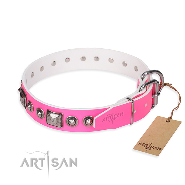 Soft full grain leather dog collar handmade for basic training