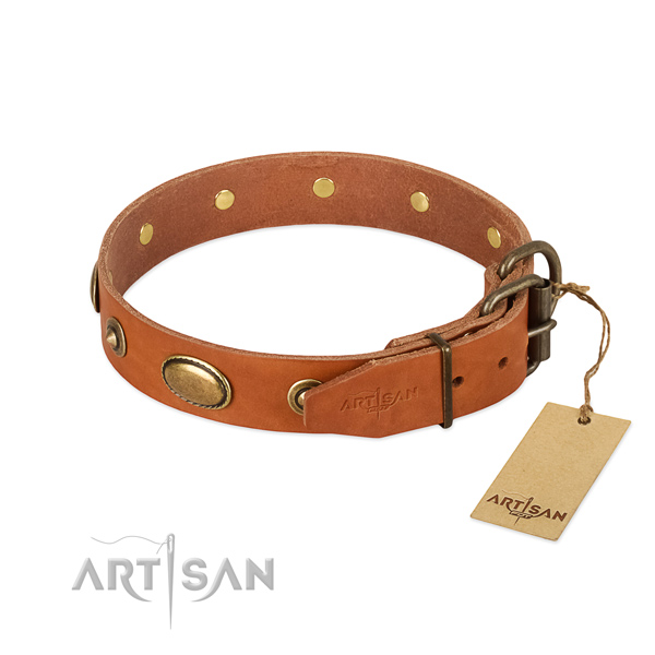 Corrosion resistant hardware on genuine leather dog collar for your canine