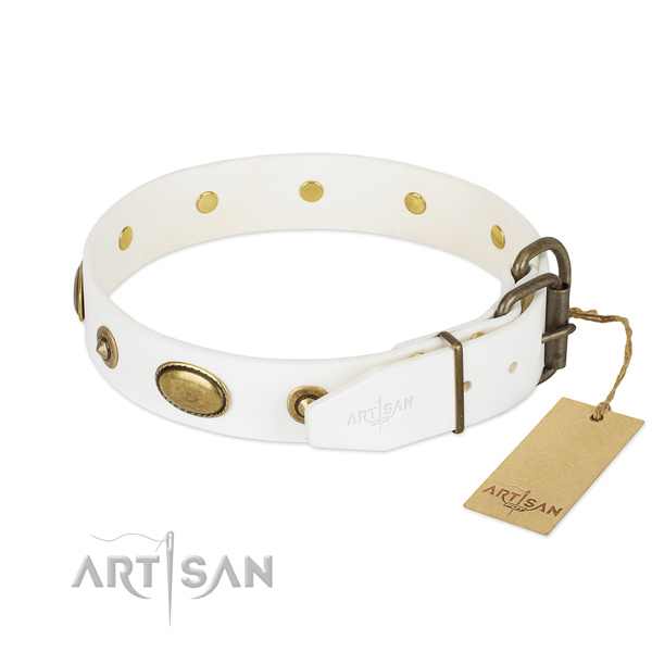 Rust-proof D-ring on full grain genuine leather dog collar for your pet