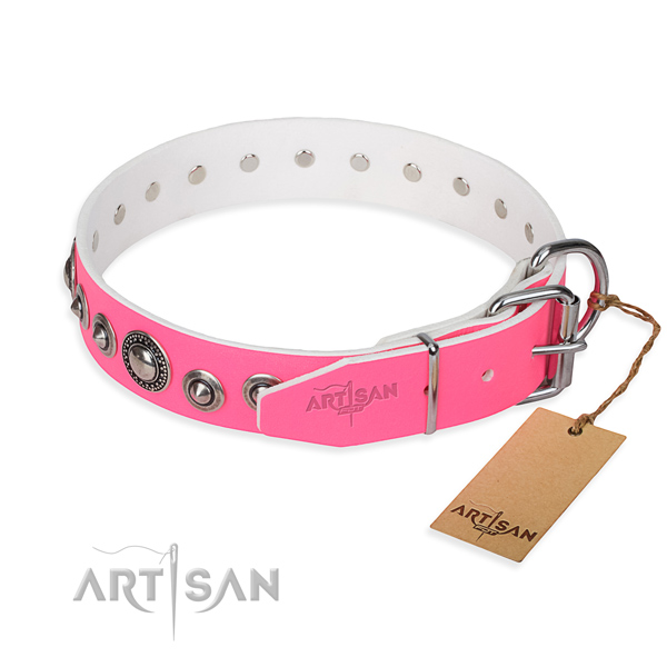 Full grain natural leather dog collar made of soft material with durable studs