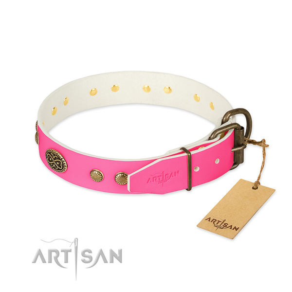 Corrosion resistant decorations on full grain genuine leather dog collar for your doggie