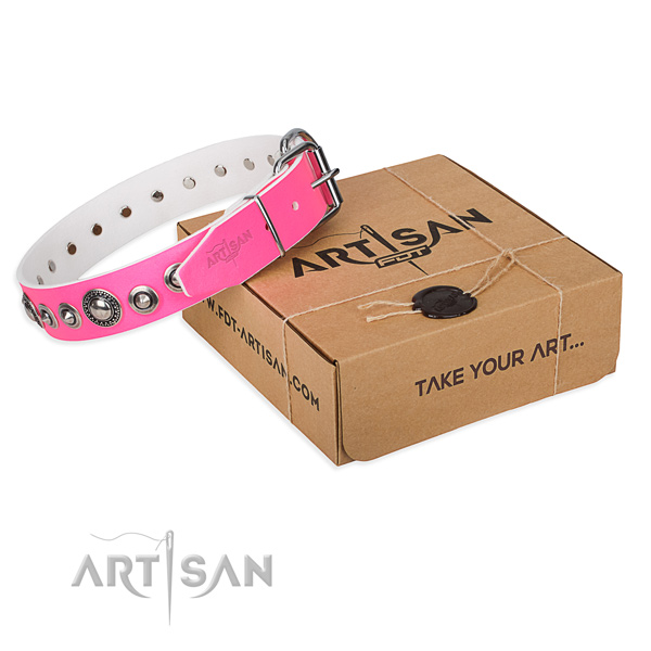 Full grain leather dog collar made of top notch material with corrosion proof D-ring