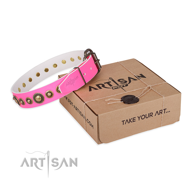 Top rate full grain natural leather dog collar created for comfy wearing