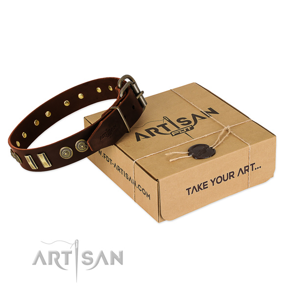 Corrosion resistant hardware on genuine leather dog collar for your dog