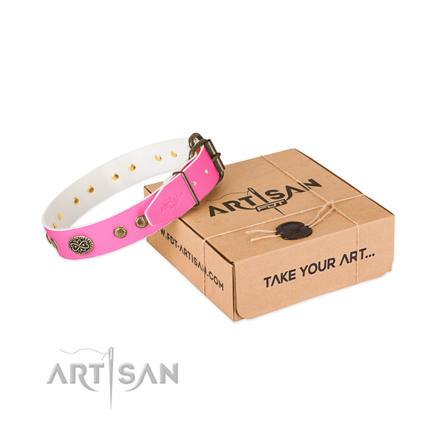 Durable studs on full grain natural leather dog collar for your doggie