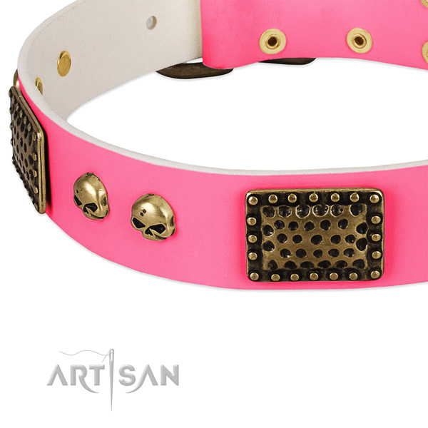 Rust-proof adornments on full grain genuine leather dog collar for your canine