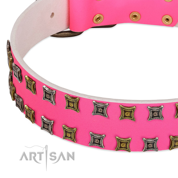 Full grain genuine leather dog collar with awesome decorations