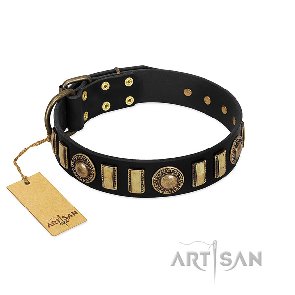 High quality full grain natural leather dog collar with corrosion proof buckle