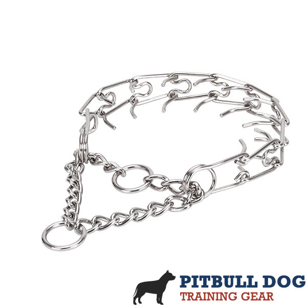 Prong collar of corrosion resistant stainless steel for ill behaved pets