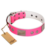 "Pink Blush" Premium Quality FDT Artisan Pink Designer Pitbull Collar with Plates and Studs
