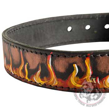 Elegant Hand Made Flames Painting on Designer Dog Collar
