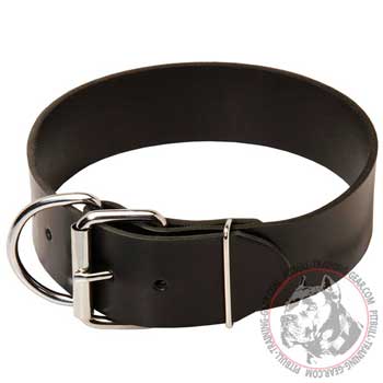 Nickel plated D-ring and buckle of leather dog collar for Pitbull