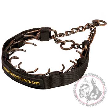 Antique Copper Plated Pit Bull Prong Collar in Special Nylon Protector