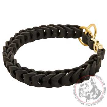 Leather Pitbull Choke Collar with Stylish Braids