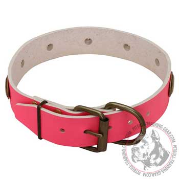 Pink Leather Dog Collar with Reliable Brass Hardware