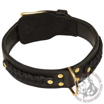 Two Ply Leather Pitbull Collar Decorated with Braiding