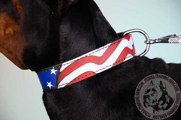 Handpainted Leather Dog Collar for Pitbull Breed