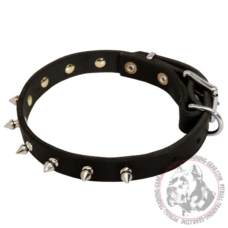 Pitbull Spiked Leather Plaid Dog Collar