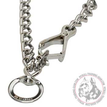 Quick Release Snap Hook on Chrome Plated Steel Pitbull Pinch Collar 