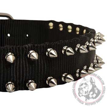 Fashionable Nickel Spikes on Nylon Designer Collar for Pit Bull