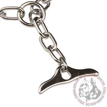 Chrome plated toggle of Pit Bull collar for leash attachment