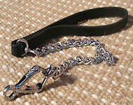 Chrome Plated Chain Pitbull Leash with Leather Handle