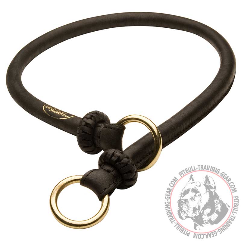 Reliable Rolled Leather Pitbull Choke Collar for Effective Training - 12 mm - Click Image to Close