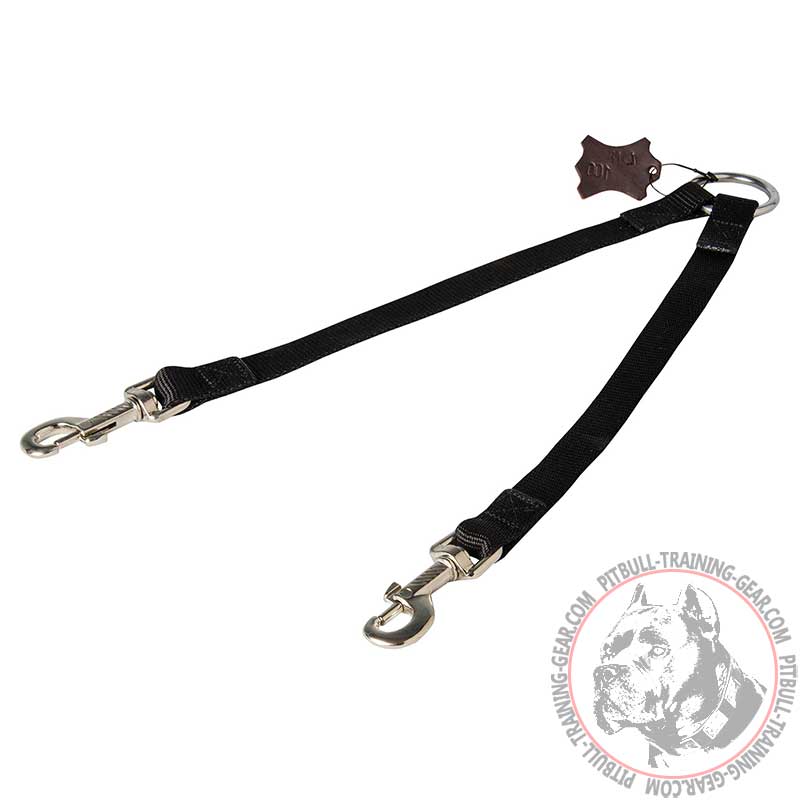 All Weather Stitched Nylon Dog Coupler for Walking 2 Pitbulls