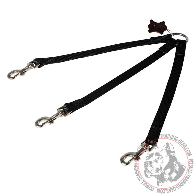 Triple Nylon Pitbull Leash Coupler for Easy Walking 3 Dogs