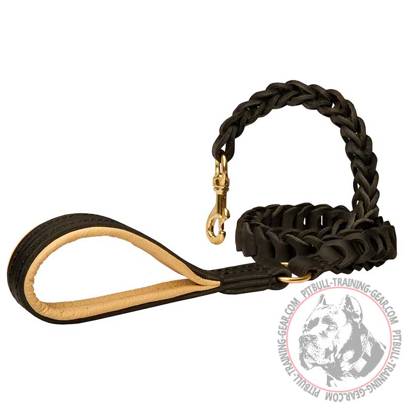 Anti-pulling Braided Leather Dog Leash for Pitbull Walking