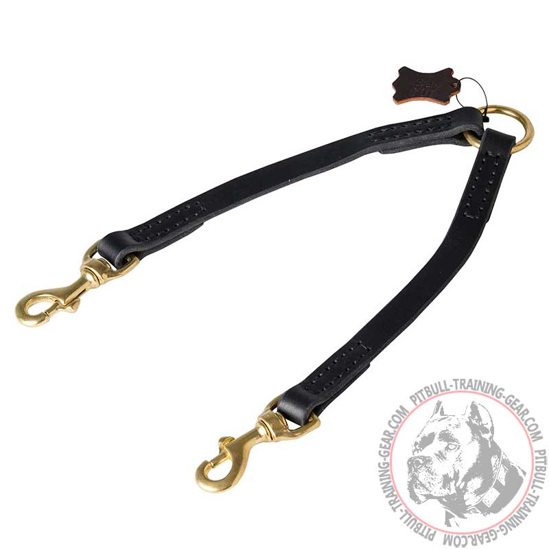 Stitched Leather Dog Coupler Leash for Walking 2 Pitbulls