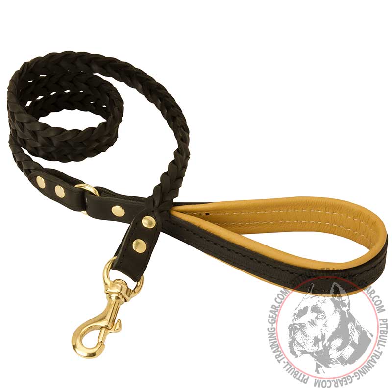 Braided Handcrafted Leather Dog Leash for Pitbull Walking and Training