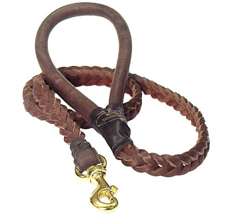 Braided Design Leather Pitbull Leash with Handle