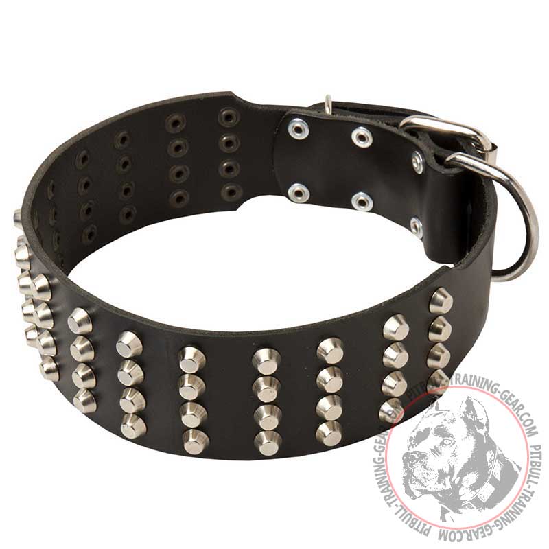Wide Pyramid Studded Leather Dog Collar For Pitbull
