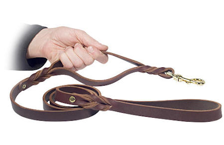 Braided Leather Pitbull Leash with Additional Handle
