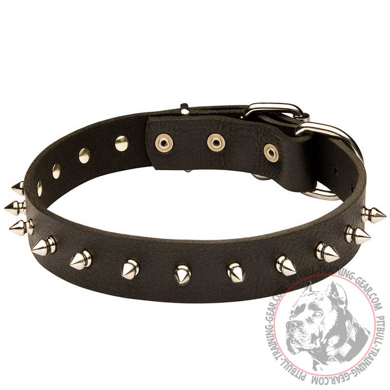 Durable Leather Pitbull Collar with Hand-Set Spikes