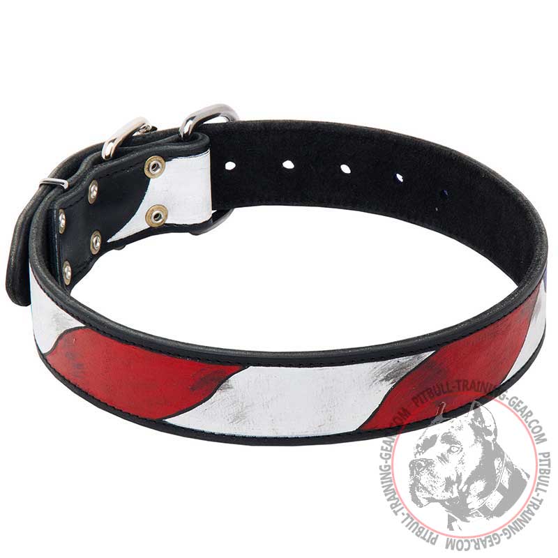 Handpainted Leather Pitbull Collar with American Flag Painting