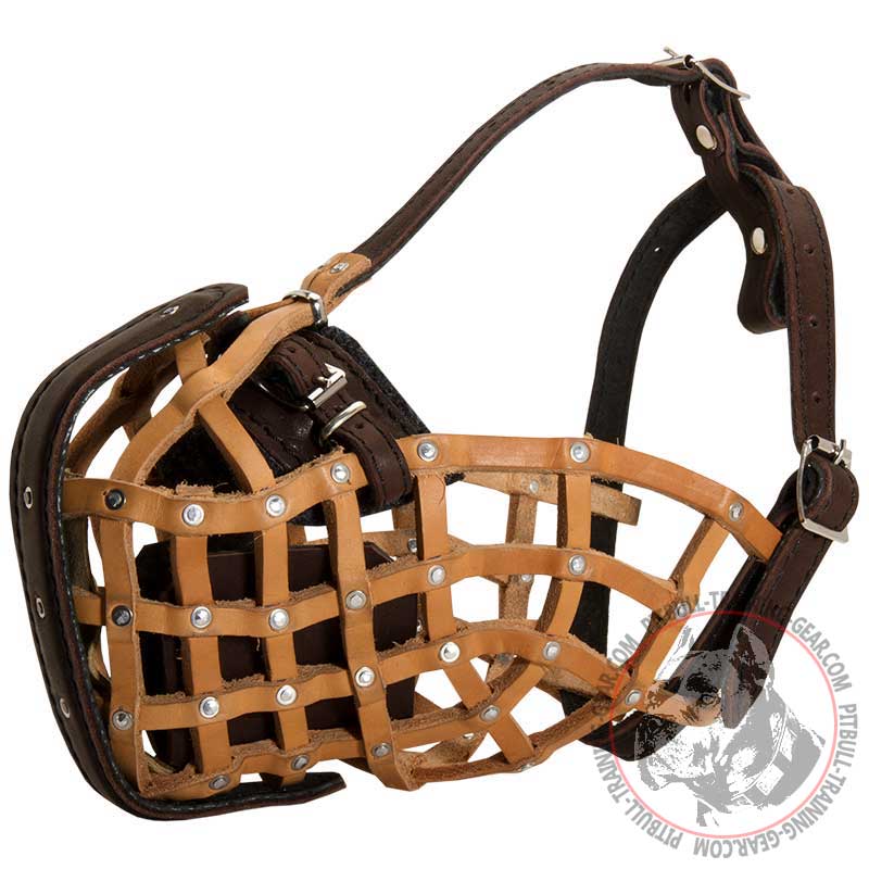 Durable Leather Basket Pitbull Muzzle for Agitation Training
