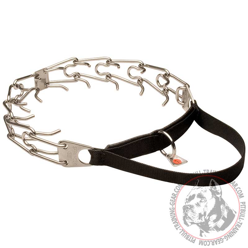Stainless Steel Pitbull Pinch Prong Collar with Nylon Handle