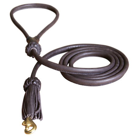 12 mm Designer Round Leather Pitbull Leash with Tassels