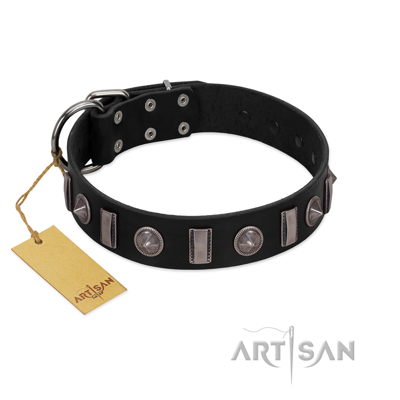 "Silver Spikes" Exclusive FDT Artisan Black Leather Pitbull Collar