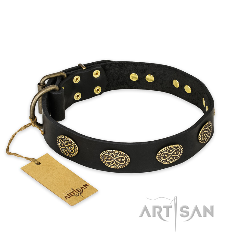 "Vintage Attraction" FDT Artisan Leather Pitbull Collar with Old Bronze Look Plates - Click Image to Close