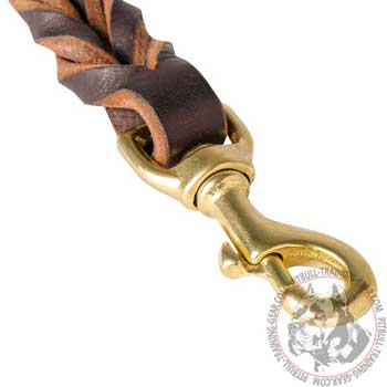 Heavy-Duty Brass Snap Hook on Short Braided Leather Dog Lead