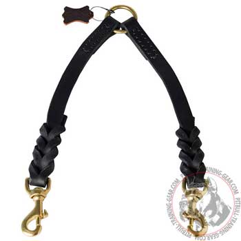 Braided Leather Dog Coupler for Pleasant Pit Bull Walking