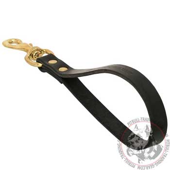 Short Leather Dog Lead for Pit Bull with Extra Strong Brass Fittings