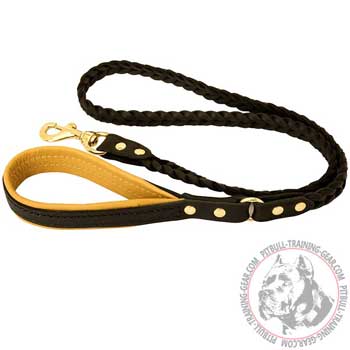 Braided Leather Dog Leash for Pitbull with Nappa Padded Handle