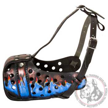 Leather dog muzzle for Pitbull for agitation training