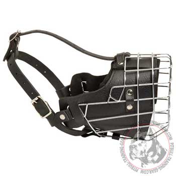 Leather Pitbull Muzzle with Wire Cage and Adjustable Straps